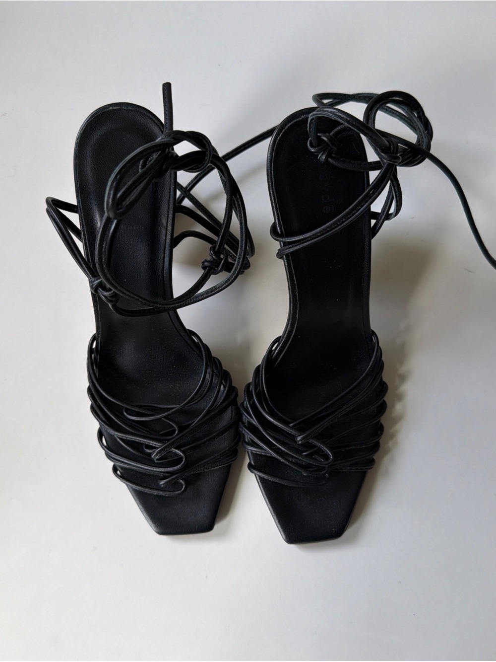 Aeyde Black Lace-Up Strappy Square-Toe Heels